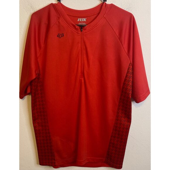 Fox Racing Jersey Embroidered Red Black Cycling Mountain Biking 1/4 Zip Pocket L - Picture 1 of 3